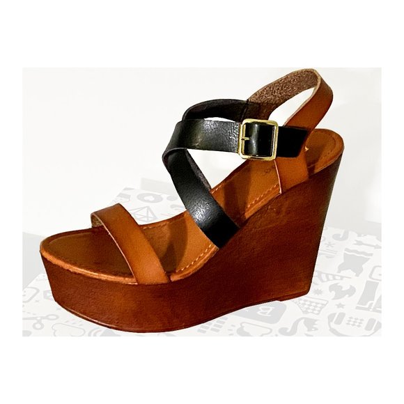 Bamboo Woobery-08 Womens Black Wedge Sandals - Picture 1 of 1